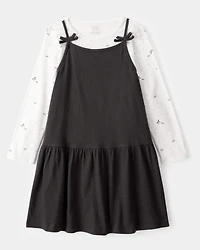 Kid 2-Piece Bow Print Tee & Tank Dress Set