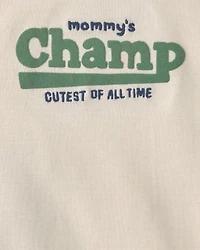 Baby Boy 2-Piece 'Mommy's Champ' Pennant French Terry Bodysuit & Pant Set - Blue/Ivory