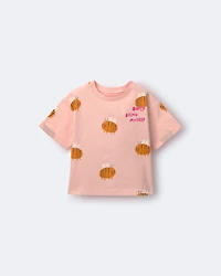 Toddler Girl Rolled Cuff Tee Bee Print - Light Pink