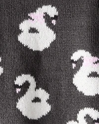 Toddler Girl Swan Sweater - Black