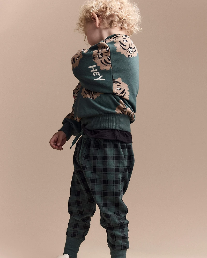 Toddler No-Seam Jogger Pant Plaid - Green/Black