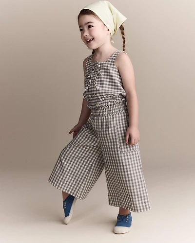 Toddler Girl Gingham Smocked Wide Leg Pant - Cream/Grey