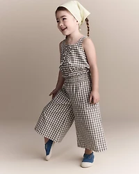 Toddler Girl Gingham Smocked Wide Leg Pant - Cream/Grey