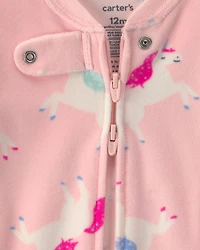 Baby Girl 1-Piece Unicorn 2-Way Zip DreamPlush Snug Fit Pyjama - Pink