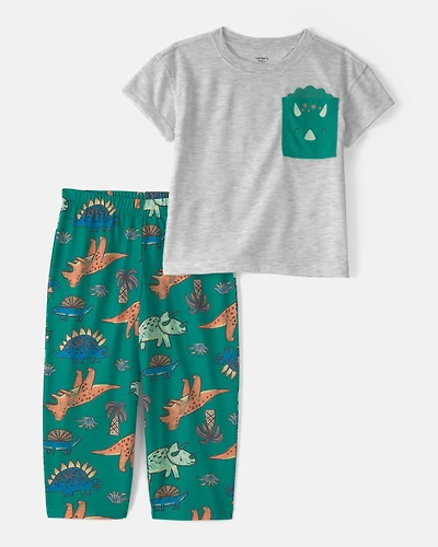Toddler Boy Dinosaur Loose Fit 2-Piece Pyjama Set - Green/Grey