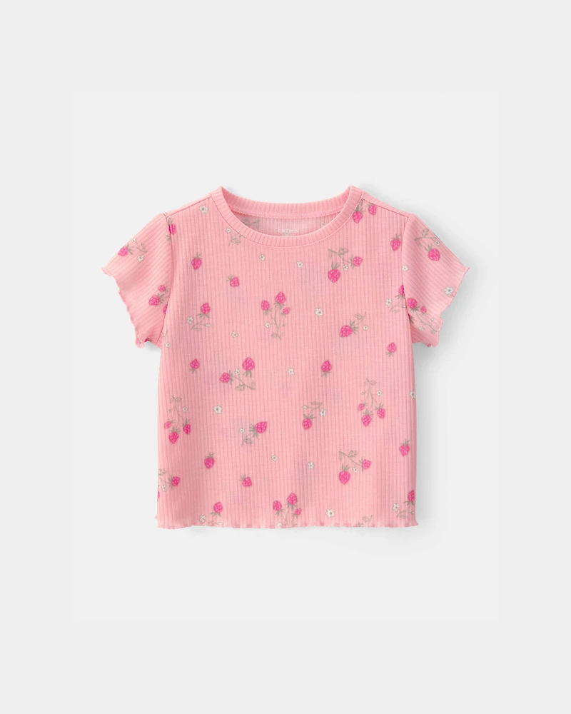 Toddler Girl Strawberry Rib Loose Fit 2-Piece Pajama Set - Pink