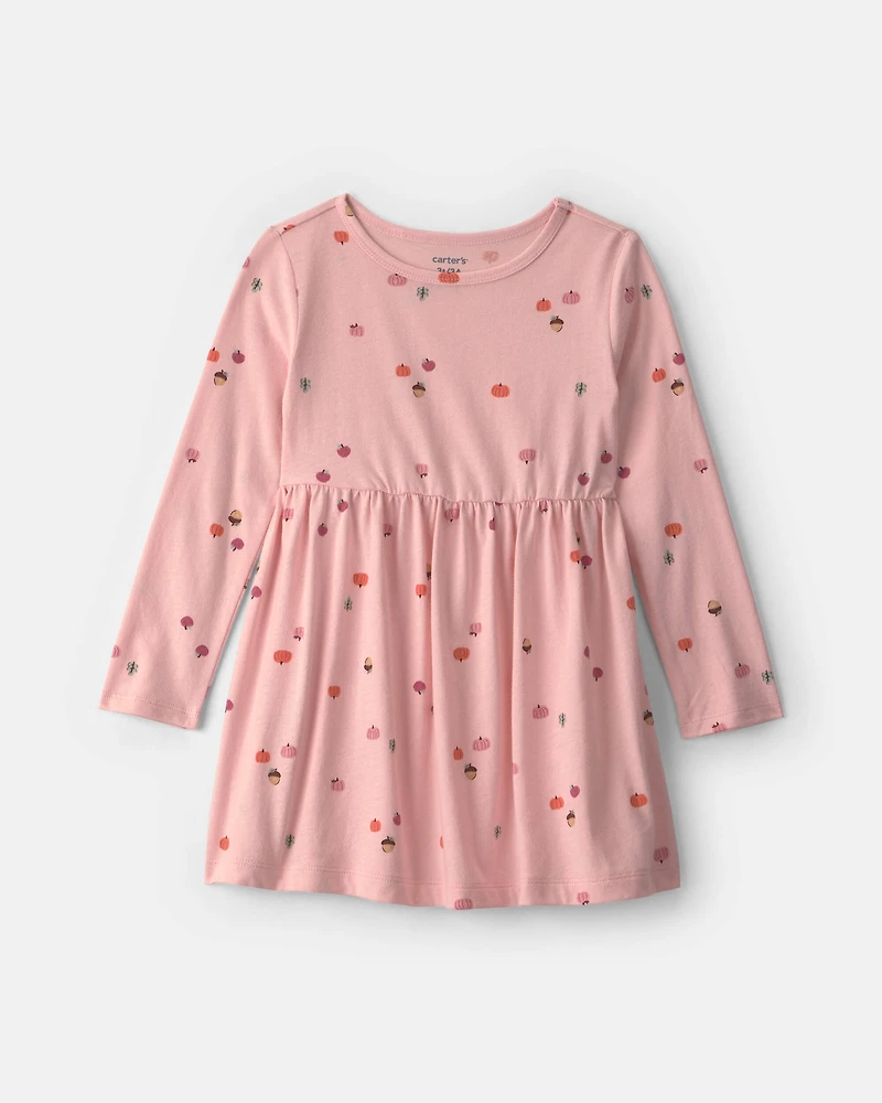 Toddler Girl Pumpkin Long-Sleeve Dress - Pink