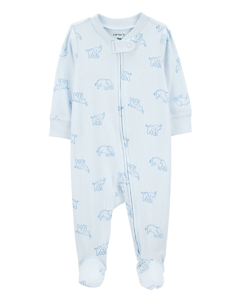 Baby Elephant Print 2-Way Zip Sleeper Pyjamas - Blue