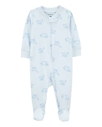 Baby Elephant Print 2-Way Zip Sleeper Pyjamas - Blue