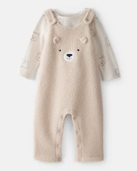Baby Boy 2-Piece Bear Sherpa Long-Sleeve Overall Set - Brown
