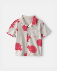Toddler Boy Pufferfish Short-Sleeve Button-Down Shirt - Grey/Red