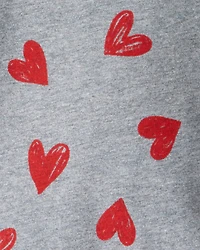 Baby Girl Heart Print Long-Sleeve Graphic Bodysuit - Grey