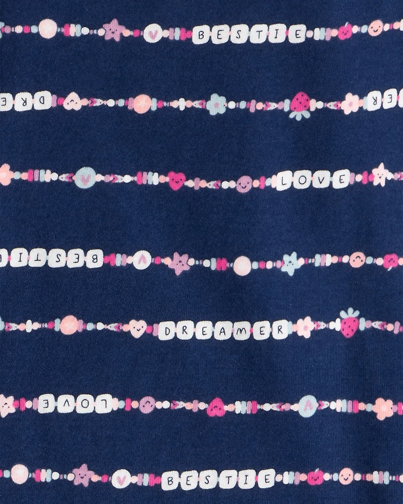 Girls Heart Print 100% Cotton Long-Sleeve Snug Fit 4-Piece Pyjamas - Navy/Pink