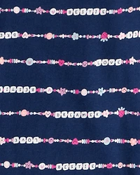 Girls Heart Print 100% Cotton Long-Sleeve Snug Fit 4-Piece Pyjamas - Navy/Pink