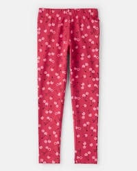 Girls Cherry Pull-On Stretch Leggings - Pink