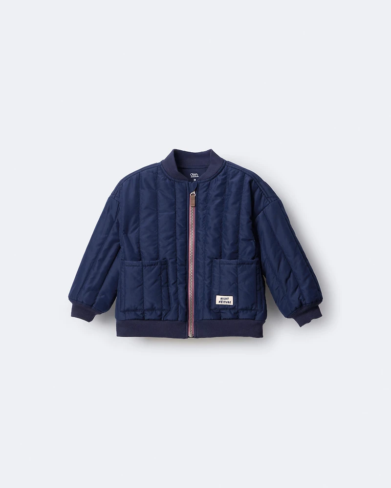 Toddler Boy Quilted Bomber Jacket - Navy