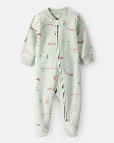 Baby Girl Squirrel Print Loose Fit Long-Sleeve Sleeper - Green