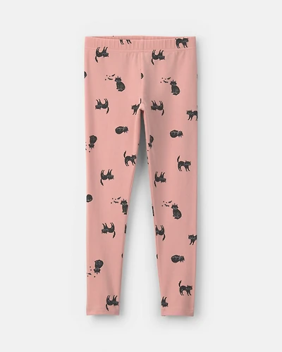 Girls Cat Halloween Pull-On Stretch Leggings - Pink