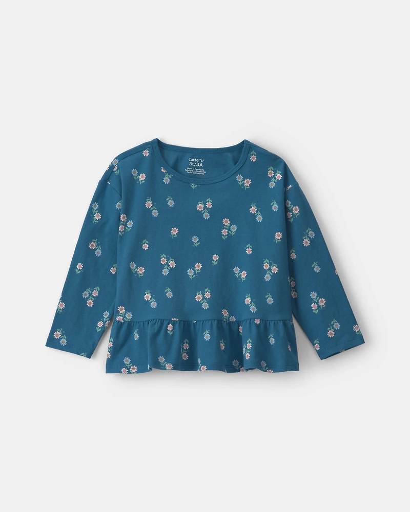 Toddler Girl Floral Long-Sleeve Top – Teal