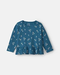 Toddler Girl Floral Long-Sleeve Top – Teal
