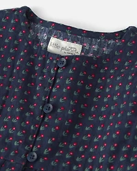 Girls Organic Cotton Dobby Dress Navy Floral