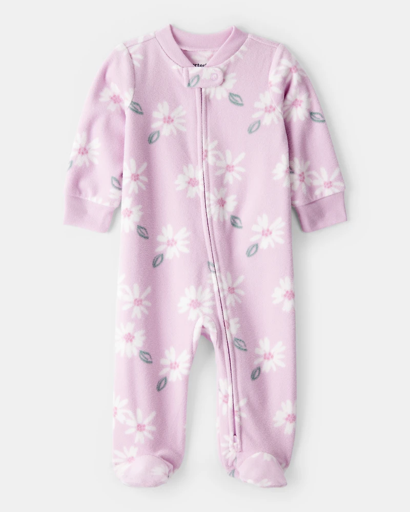 Baby Girl Floral Print Loose Fit Long-Sleeve Sleeper- Pink