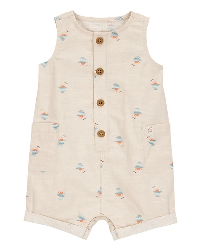 Baby Button-Front Sunset Print Sleeveless Romper