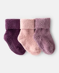 Baby Girl 3-Pack Crew Booties - Mauve/Pink/Purple