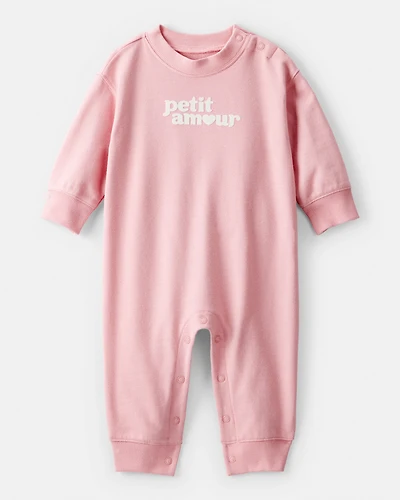 Baby Girl Petit Amour' Cotton Long-Sleeve Jumpsuit - Pink
