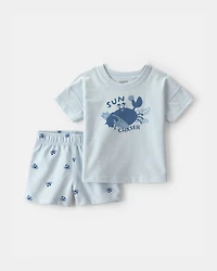 Baby Boy 2-Piece Crab Short-Sleeve Top & Short Set - Blue
