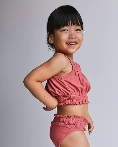 Toddler Girl Smocked Tankini Set - Burgundy