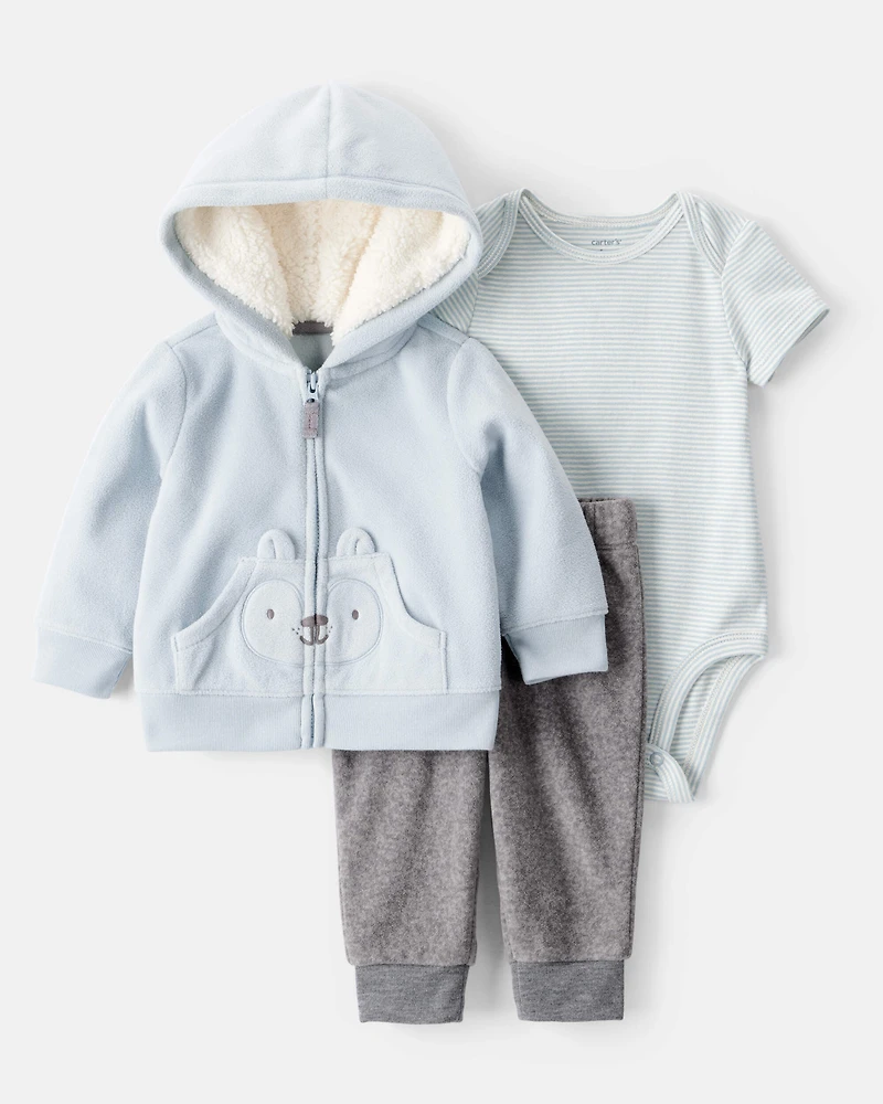 Baby Boy 3-Piece Animal Print Cardigan Set