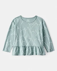Toddler Girl Heart Long-Sleeve Peplum  Top - Green