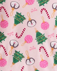 Girls Christmas Ornament Print 100% Cotton Long-Sleeve 2-Piece Pyjamas - Pink