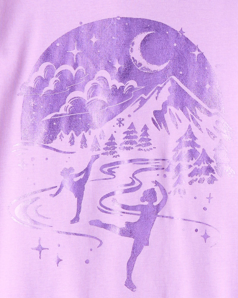 Girls Ice Skates 100% Cotton Snug Fit 4-Piece Pyjamass - Purple
