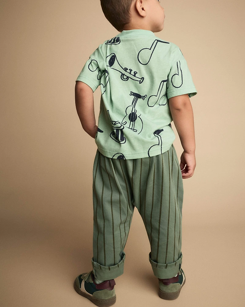 Toddler Boy Playground Pants Stripes - Olive