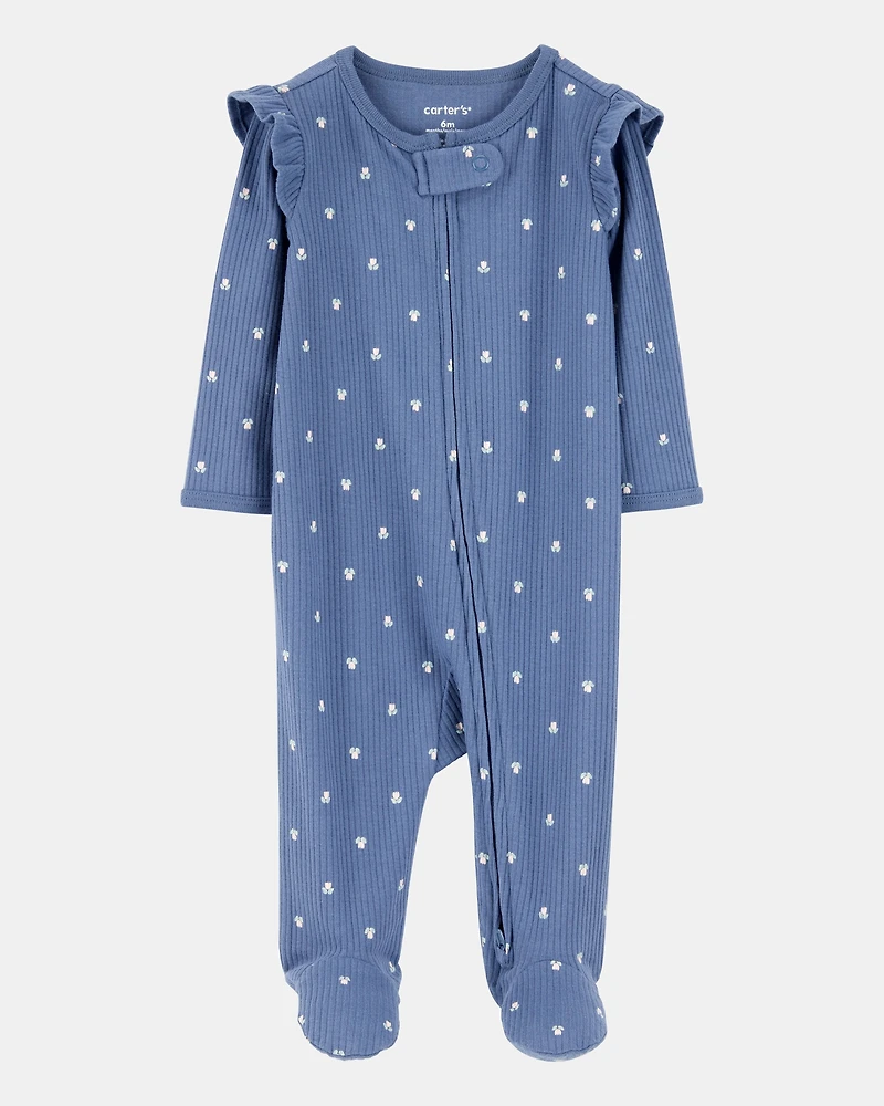 Baby Girl Mini Floral 2-Way Zip Ribbed Sleeper
