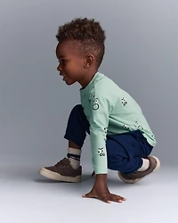 Toddler Boy Emotions Long Sleeve Relaxed Graphic Tee - Green