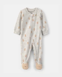 Baby Teddy Bear 2-Way Zip Snug Fit Sleeper - Grey
