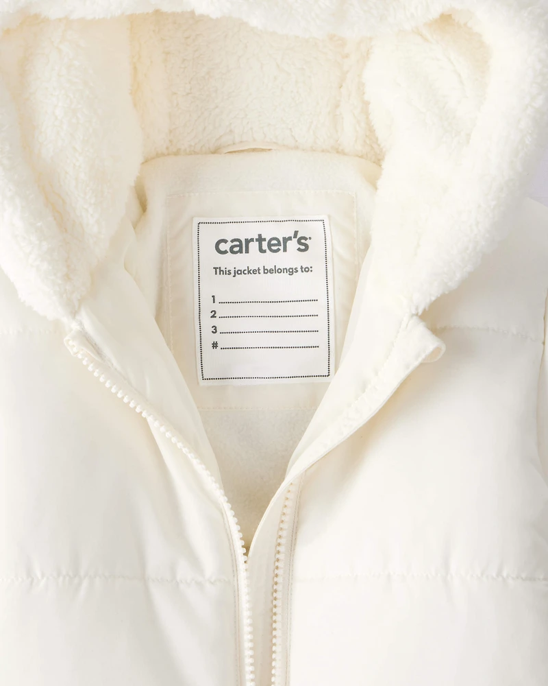 Baby Girl 1-Piece Bear Ears Hooded Pram Snowsuit - Cream