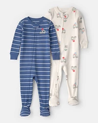 Baby 2-Pack Ice Cream Truck 100% Cotton Snug Fit 1-Piece Pyjama - Blue/Ivory