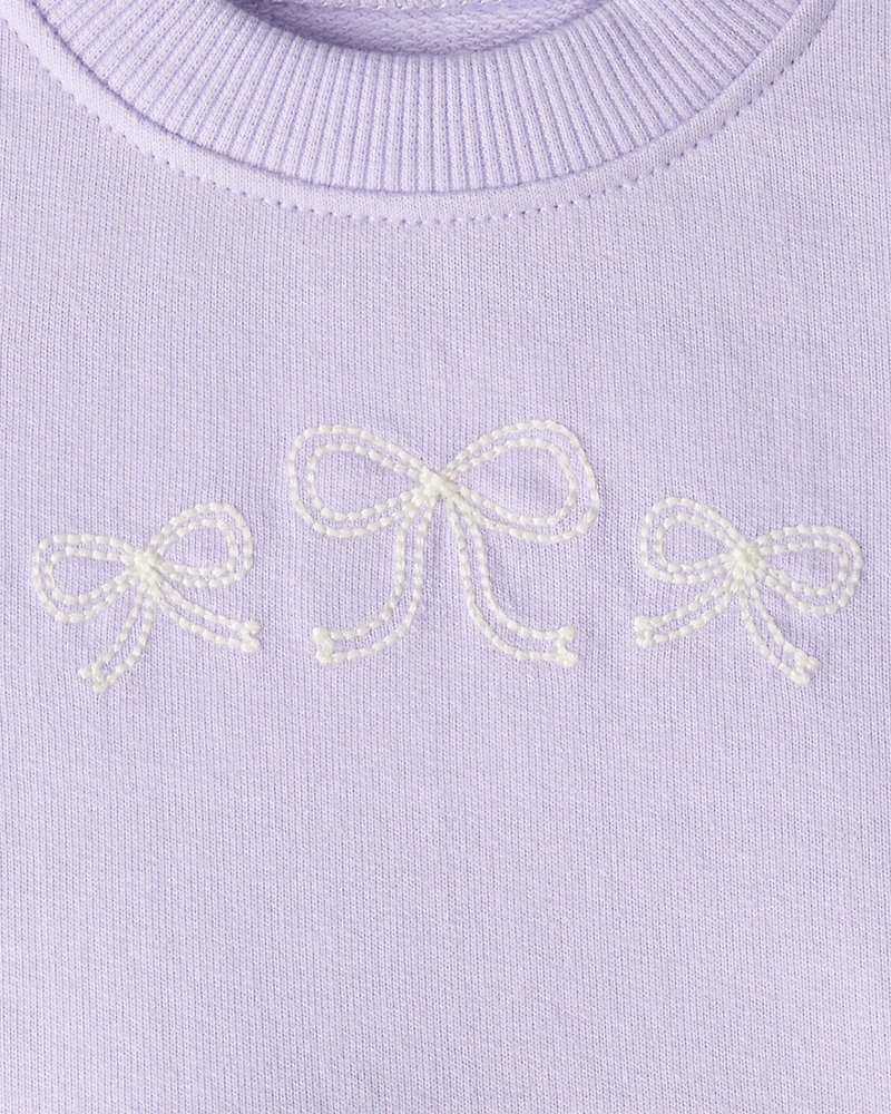 Baby Girl Bow Print Tulle Cotton Dress - Purple