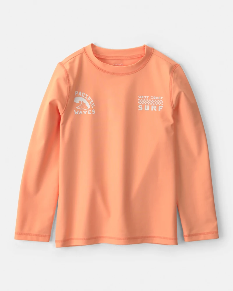 Boys 2-Piece Long-Sleeve Rashguard & Tropical Swim Trunks Set - Orange/Green