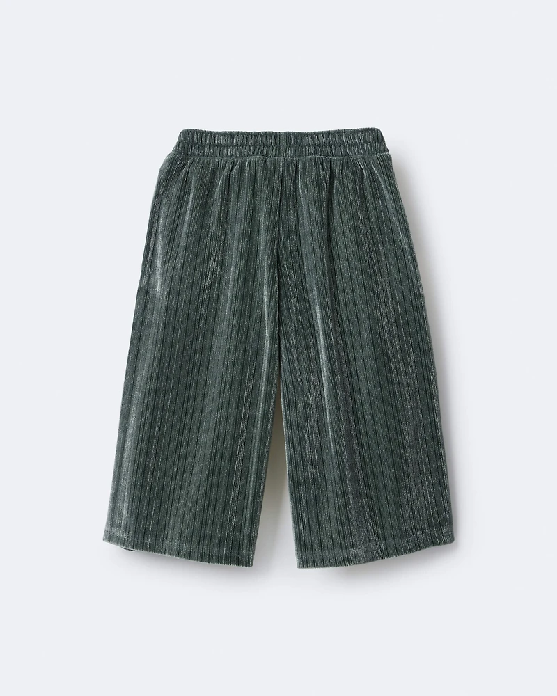 Toddler Girl Velvety Wide-Leg Pant with Bow - Dark Green