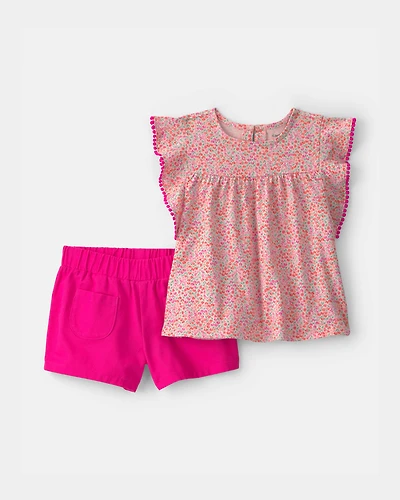 Toddler Girl 2-Piece Floral Top & Short Set - Pink