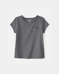 Toddler Girl Heart Pocket Top - Grey