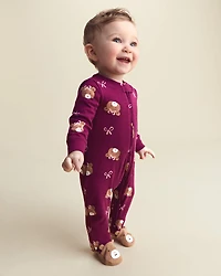 Baby Girl Bear 100% Cotton 2-Way Zip Sleeper - Purple