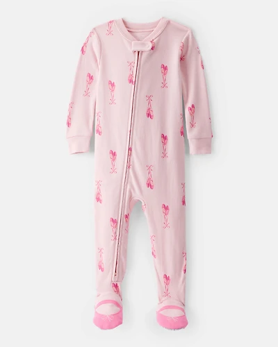 Baby Girl Ballet Print 100% Cotton Long-Sleeve 2-Way Zip 1-Piece Pyjamas - Pink