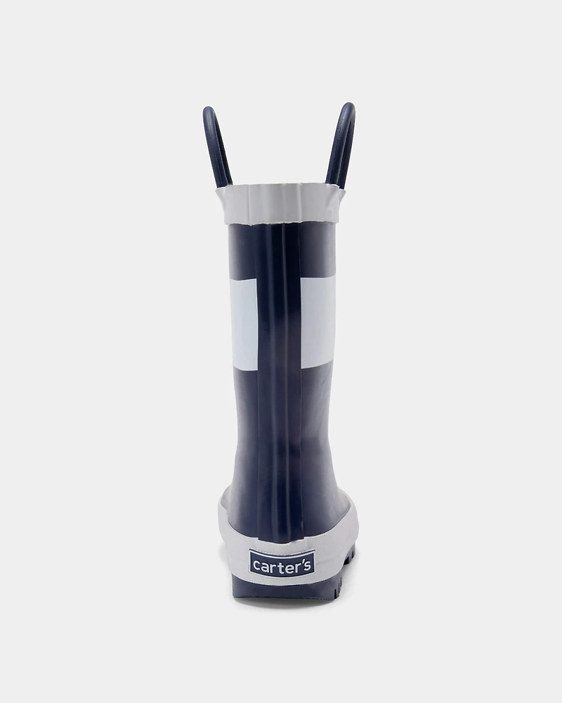 Toddler Boy Striped Rain Boots - Navy/White