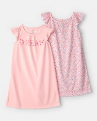 Girls 2-Pack 'Dream' Floral Loose Fit Nightgown - Pink